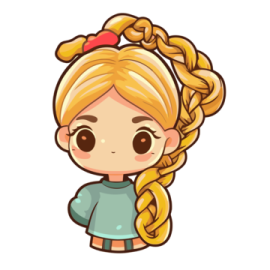 a cartoon girl with long blonde hair in a ponytail