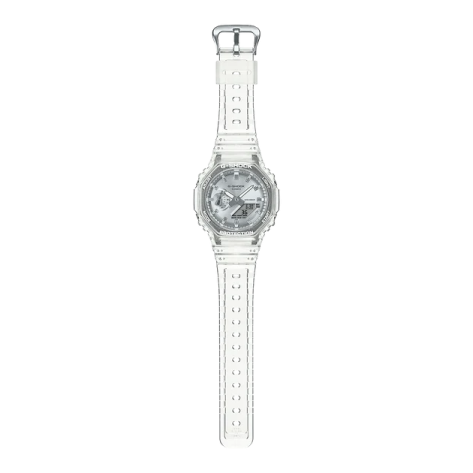 a watch with a white strap