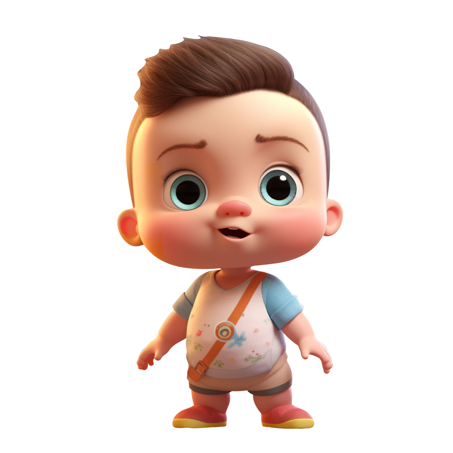 a cartoon character with brown hair and blue eyes