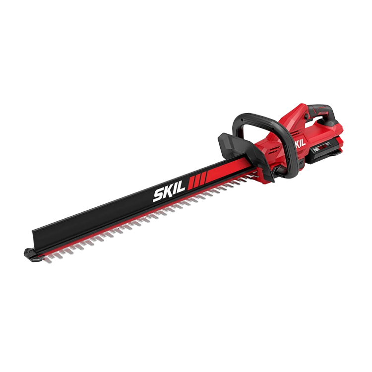 a black and decker chainsaw with a red handle