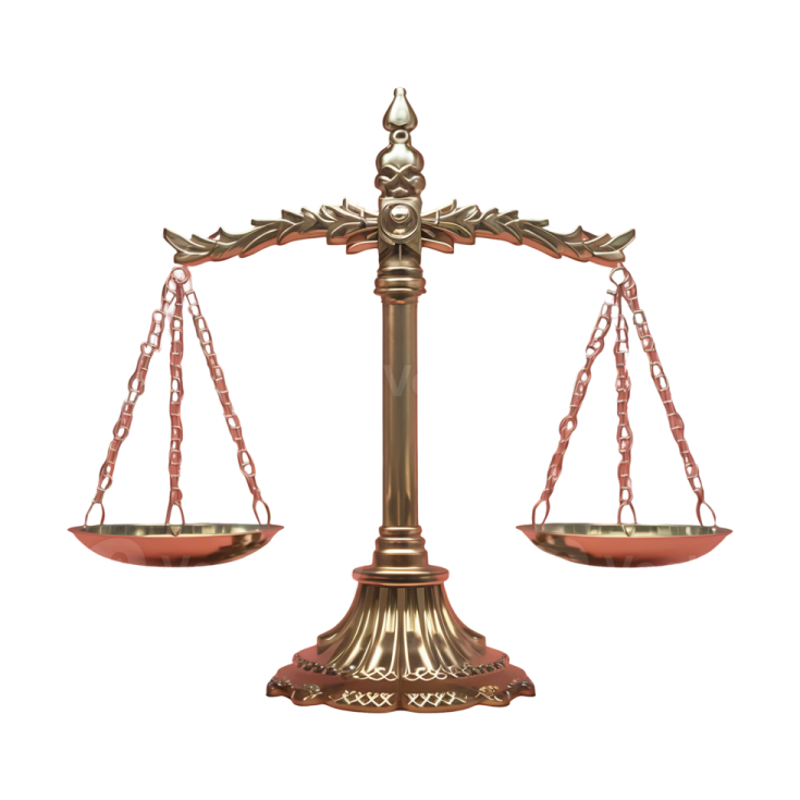 a golden balance scale on a white background