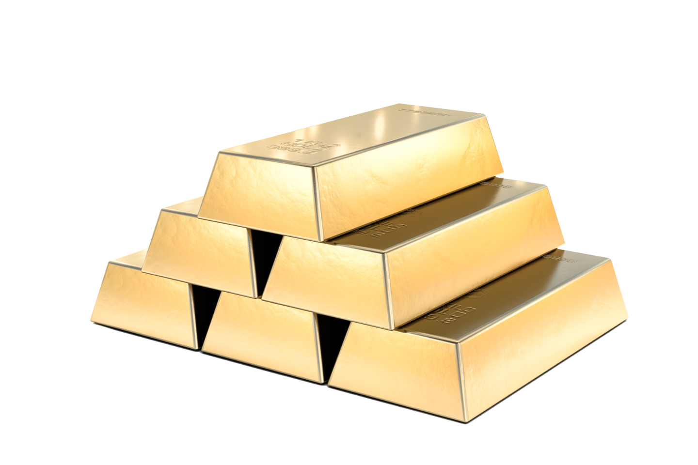 a stack of gold bars on a white background