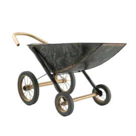 a black and gold wheelbark with wheels