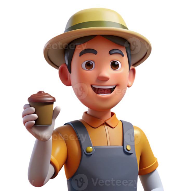 a cartoon character holding a cup of coffee