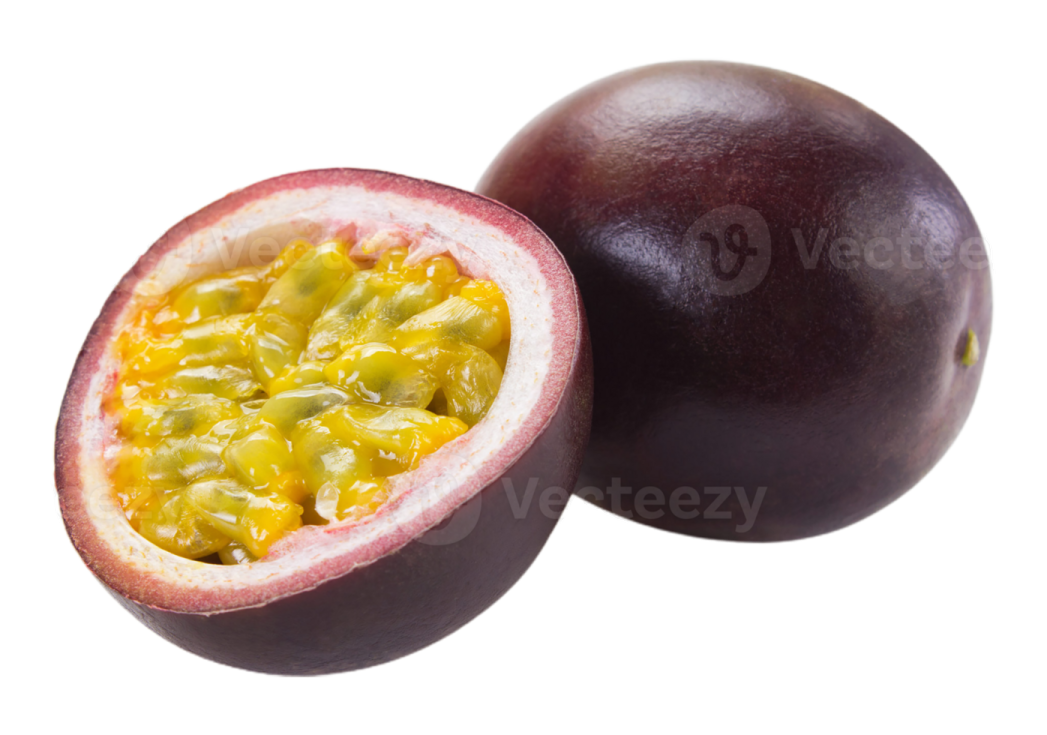 a passion fruit cut in half
