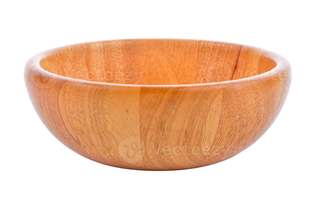 a wooden bowl on a white background