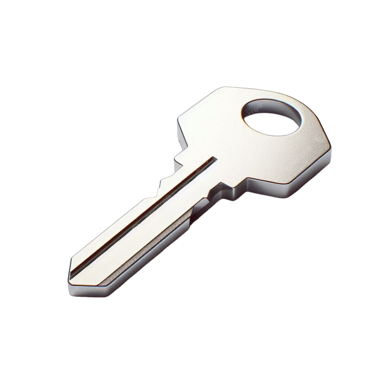 a silver key on a white background