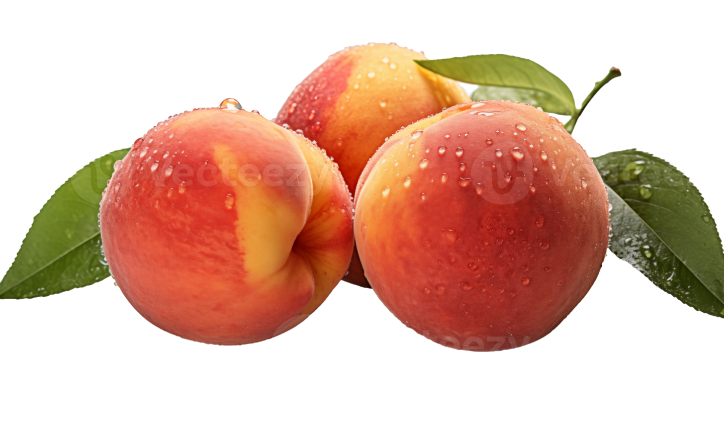 three peaches with water droplets on them