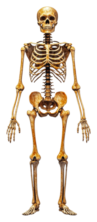 a human skeleton on white background