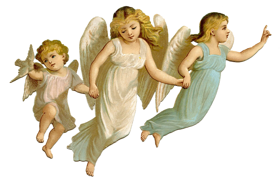 three angels flying in the air