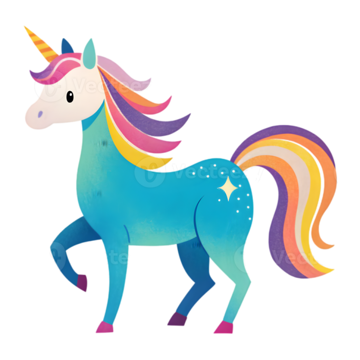 a cartoon unicorn with colorful manes