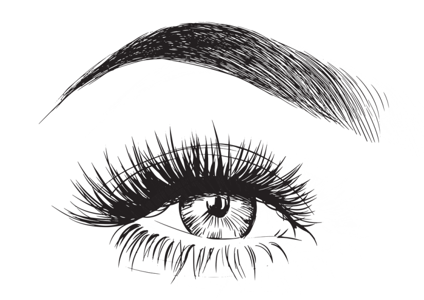 a black and white drawing of a woman's eye