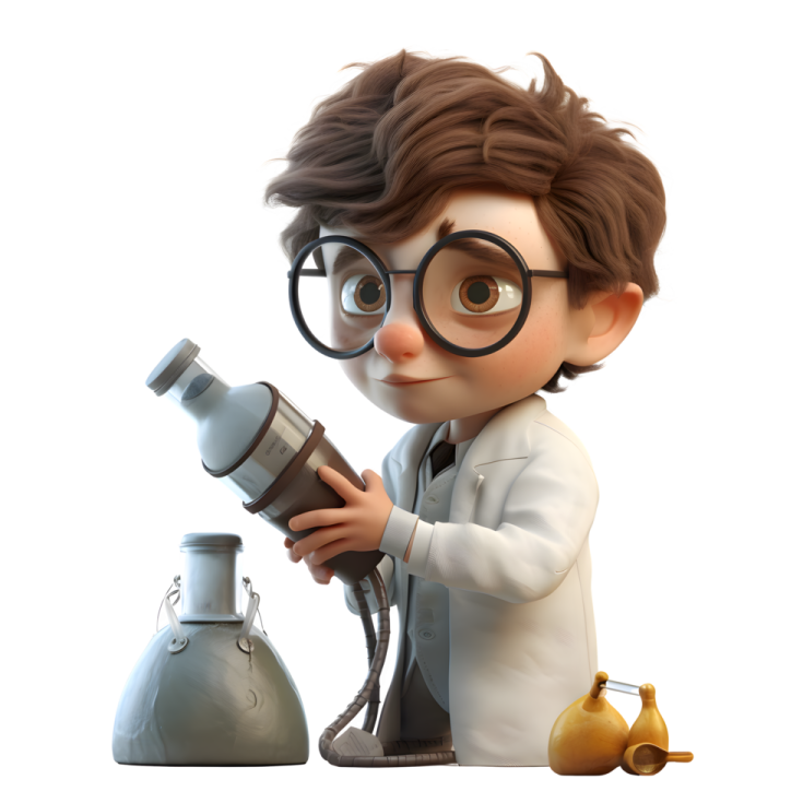 a little boy in a lab coat looking through a microscope