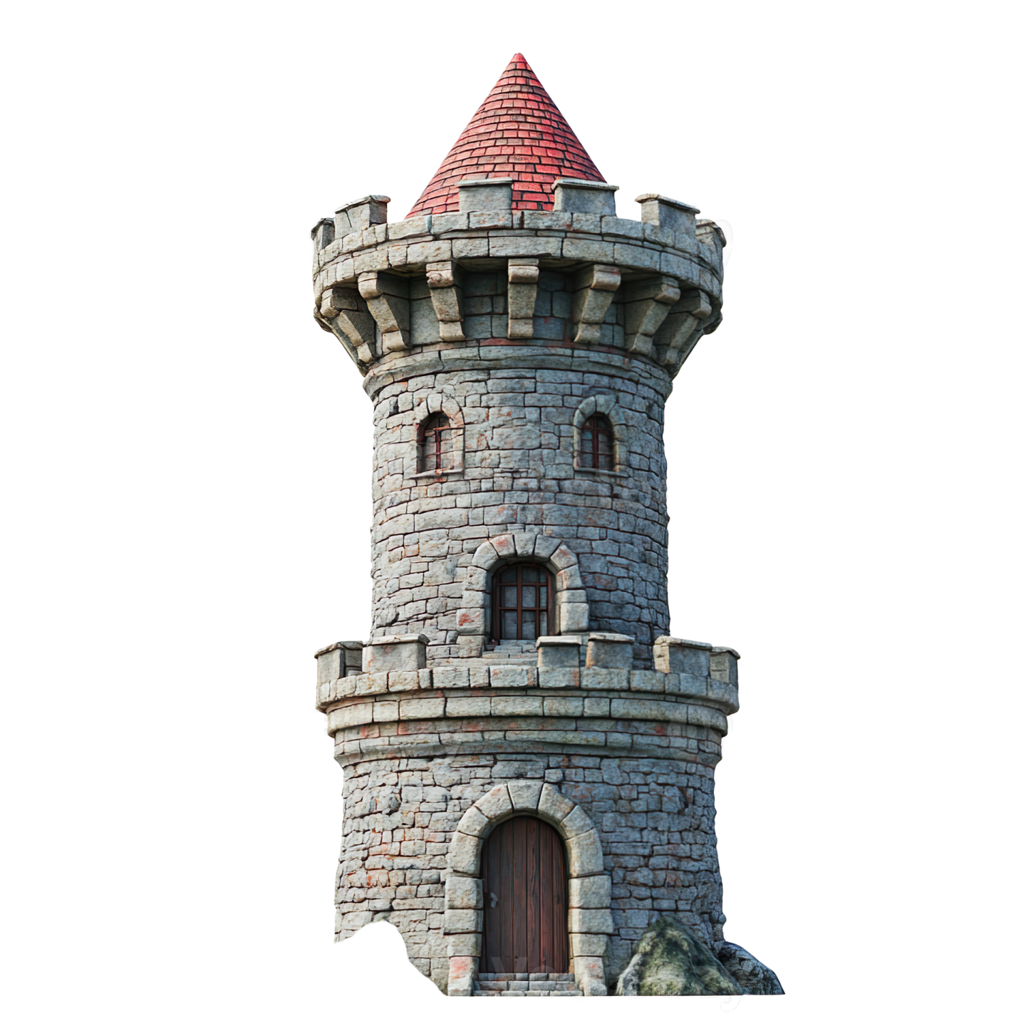 a small tower with a red roof on top