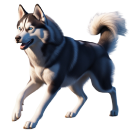 a black and white husky dog with blue eyes