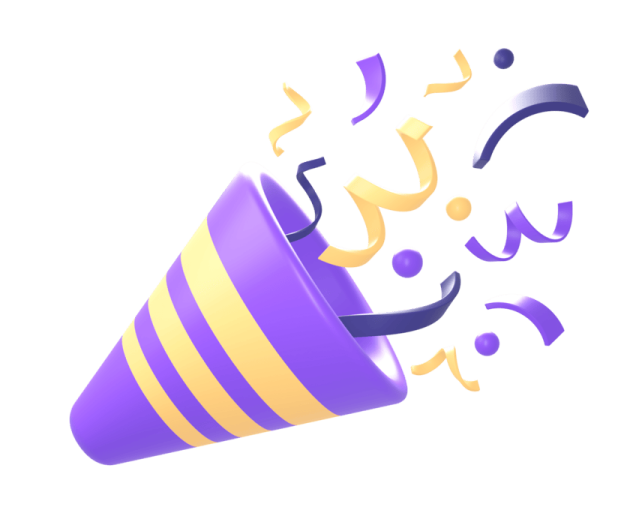a purple and yellow party hat with streamers