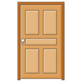 a wooden door with two glass panels