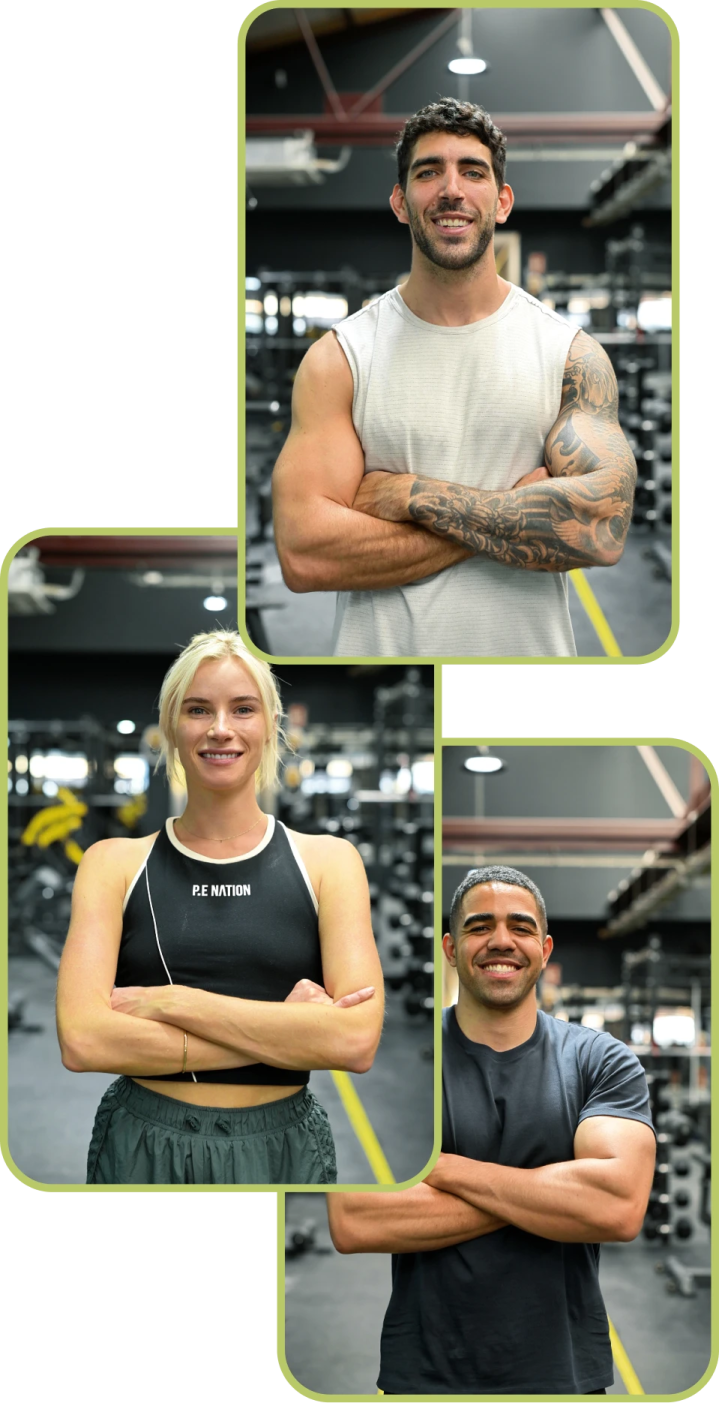 a man and woman posing in a gym