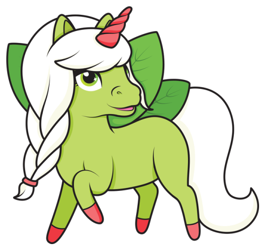 a green pony with a leaf on its back