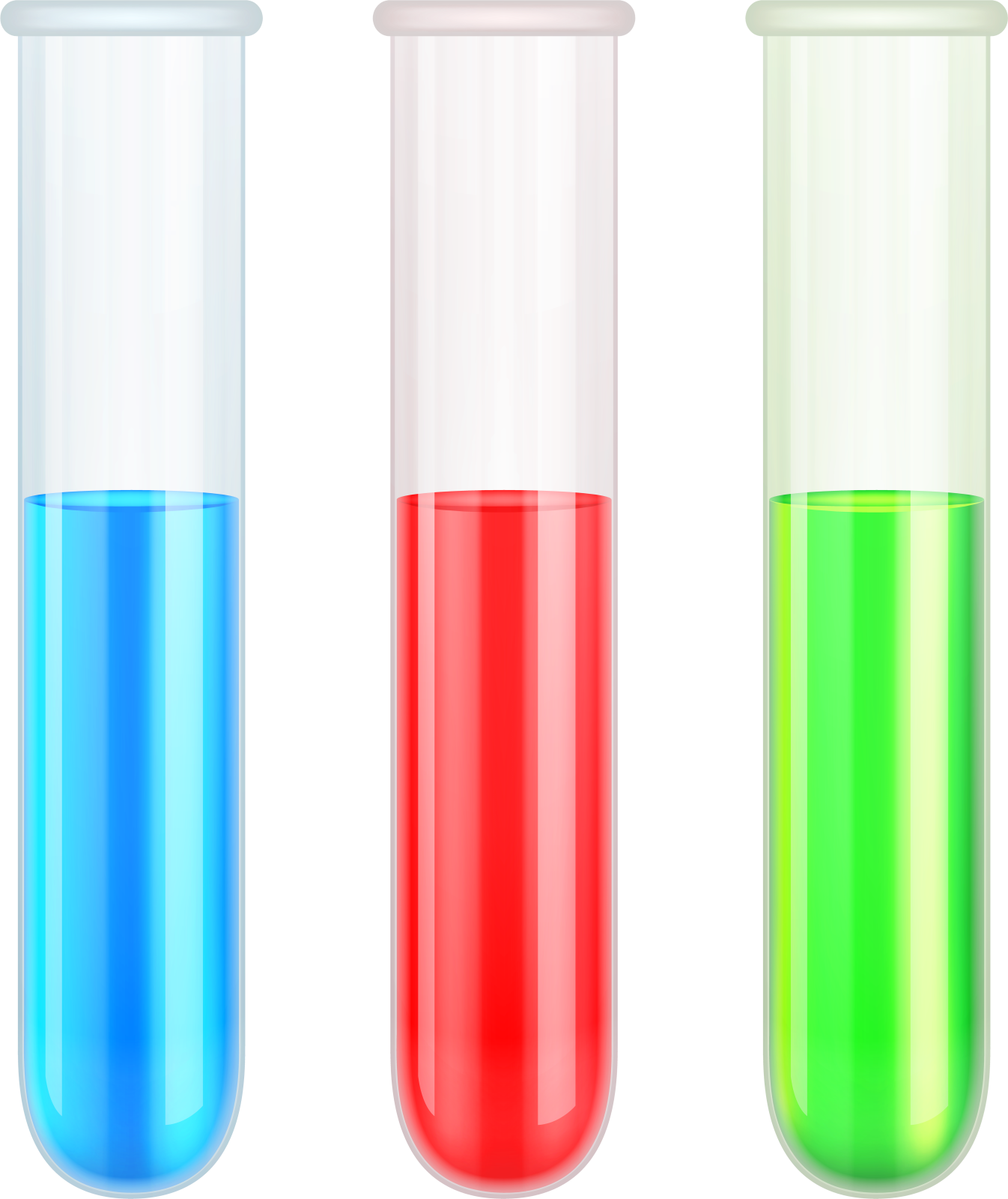 three test tubes filled with colored liquids