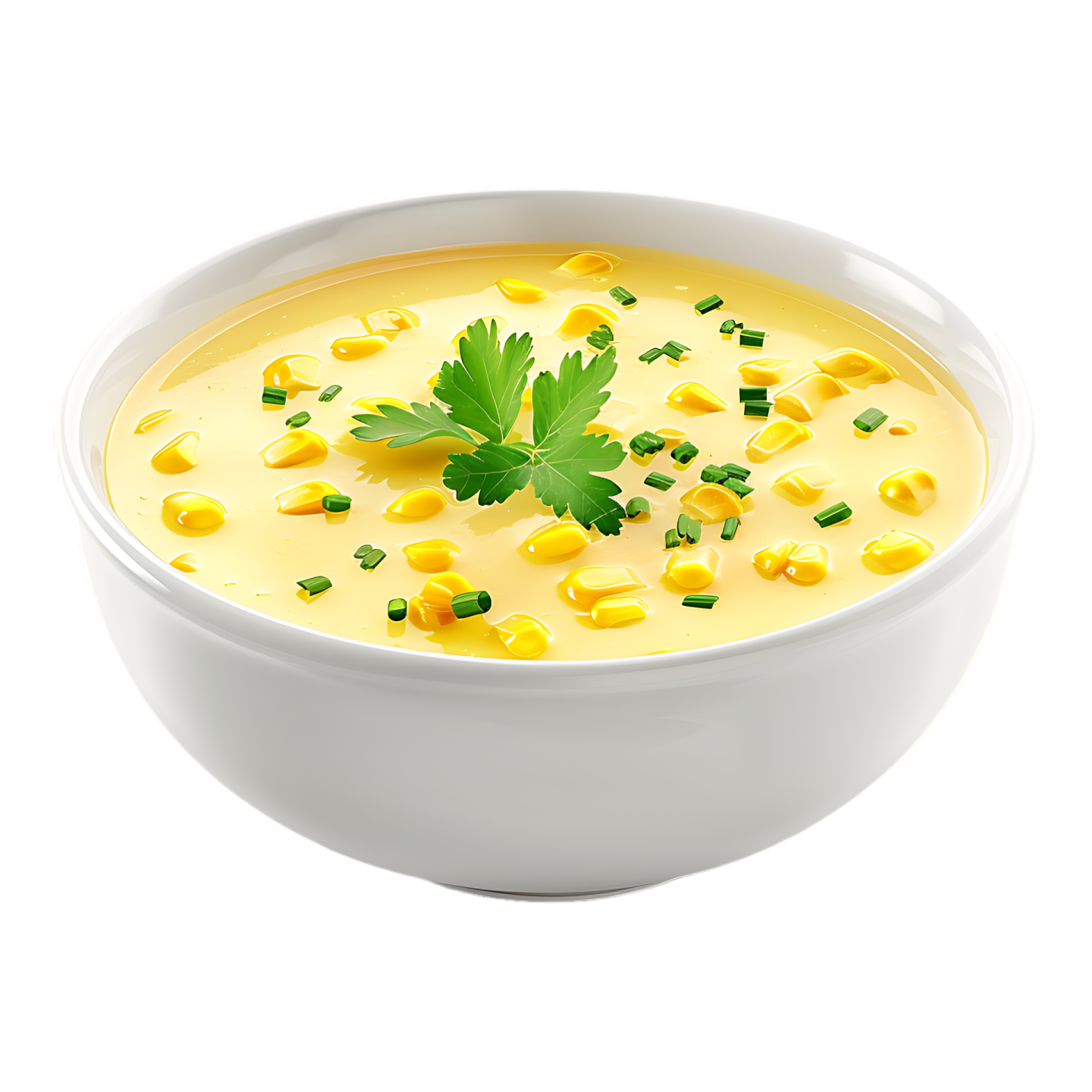 a bowl of soup with corn and parise