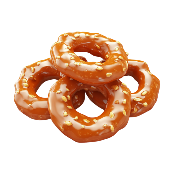 three glazed donuts on a white background