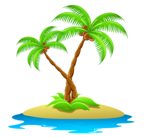 a small island with two palm trees