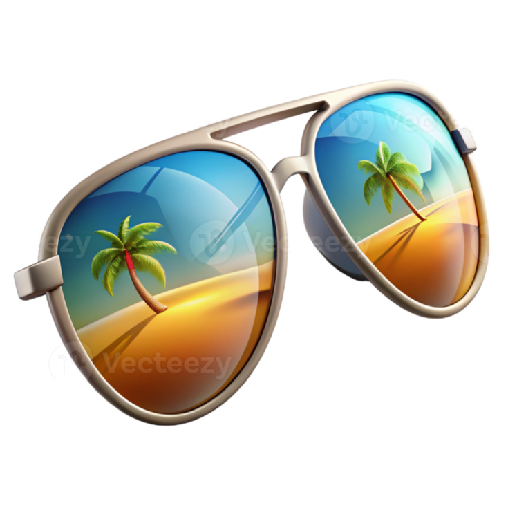 a pair of sunglasses with palm trees on the beach