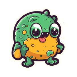 a green and yellow cartoon character sticker