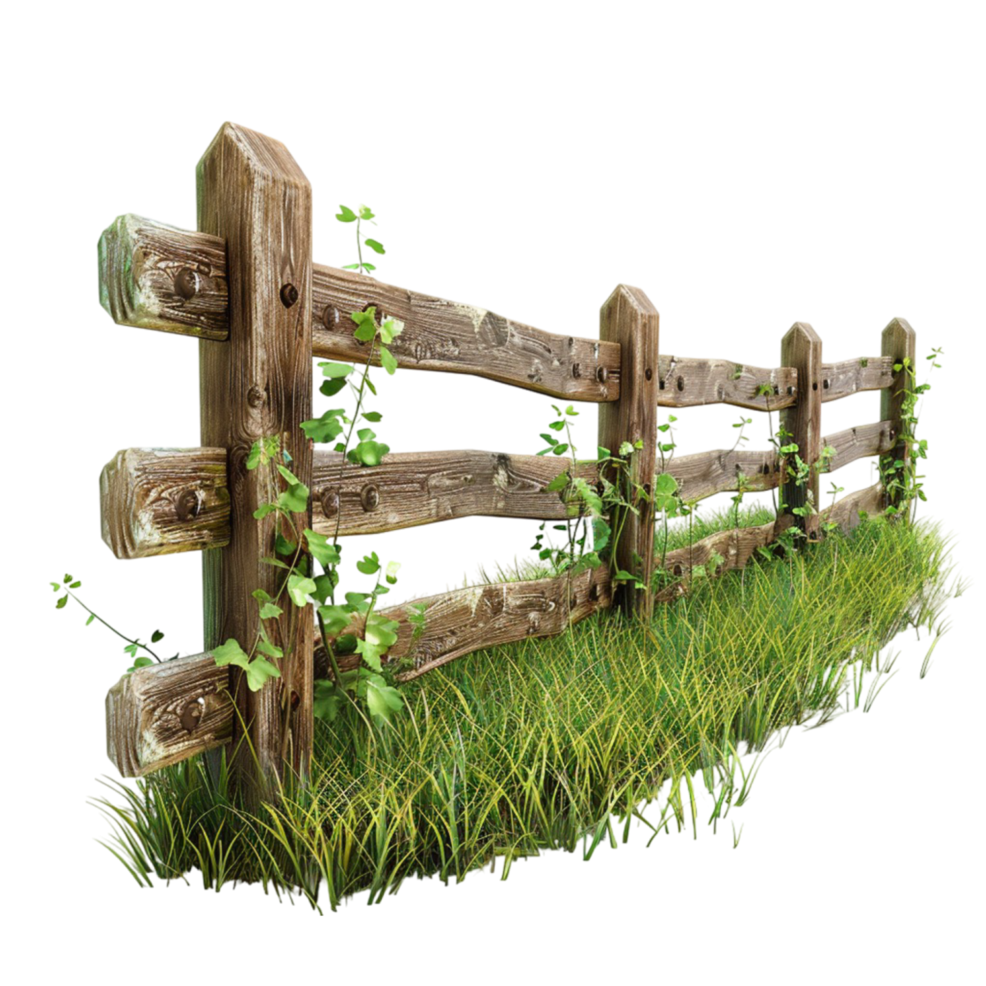 a wooden fence with grass growing out of it