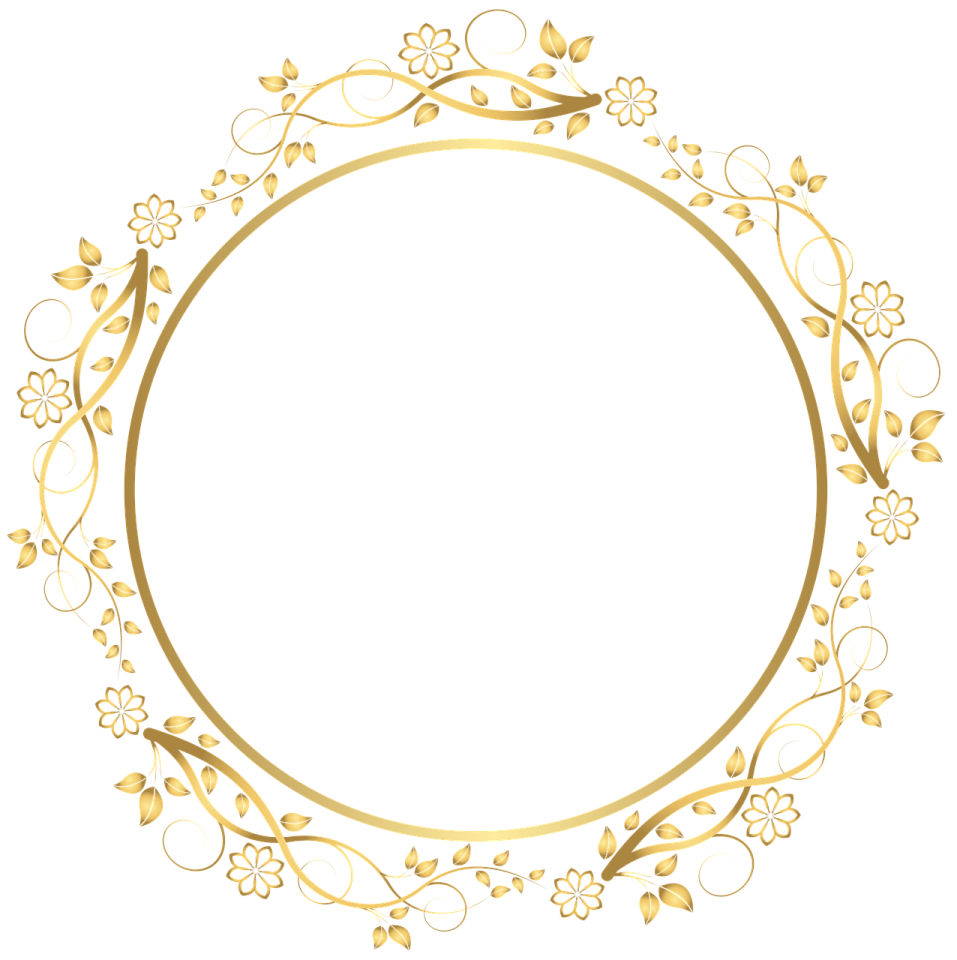 a gold circle frame with flowers and leaves