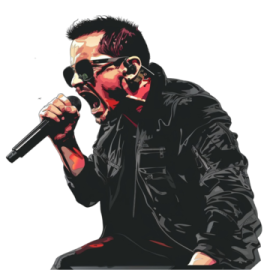 a man in a black jacket holding a microphone