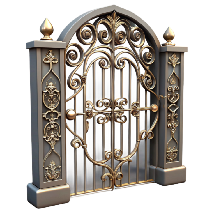 a metal gate with an ornate design on it