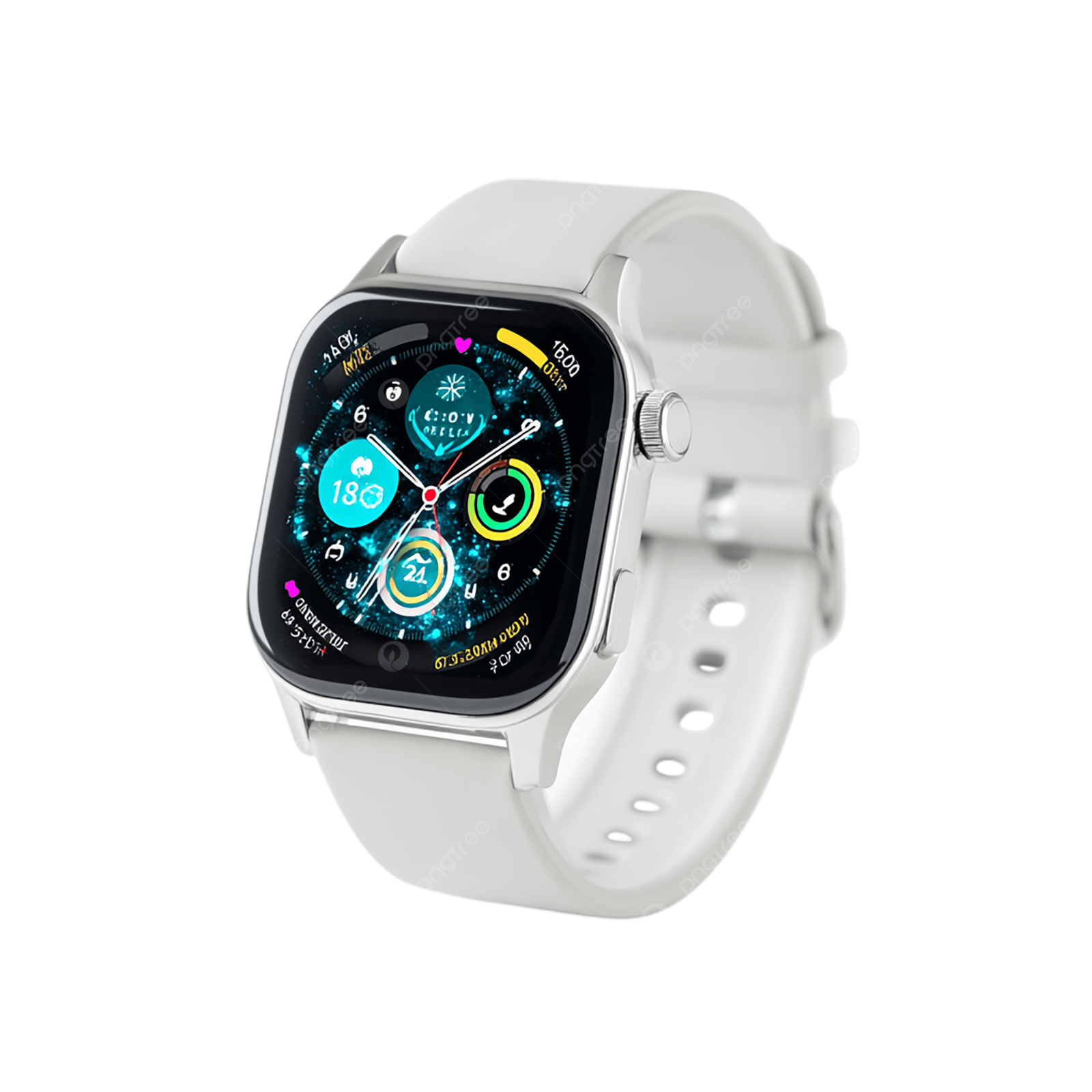 a white apple watch with a silver band