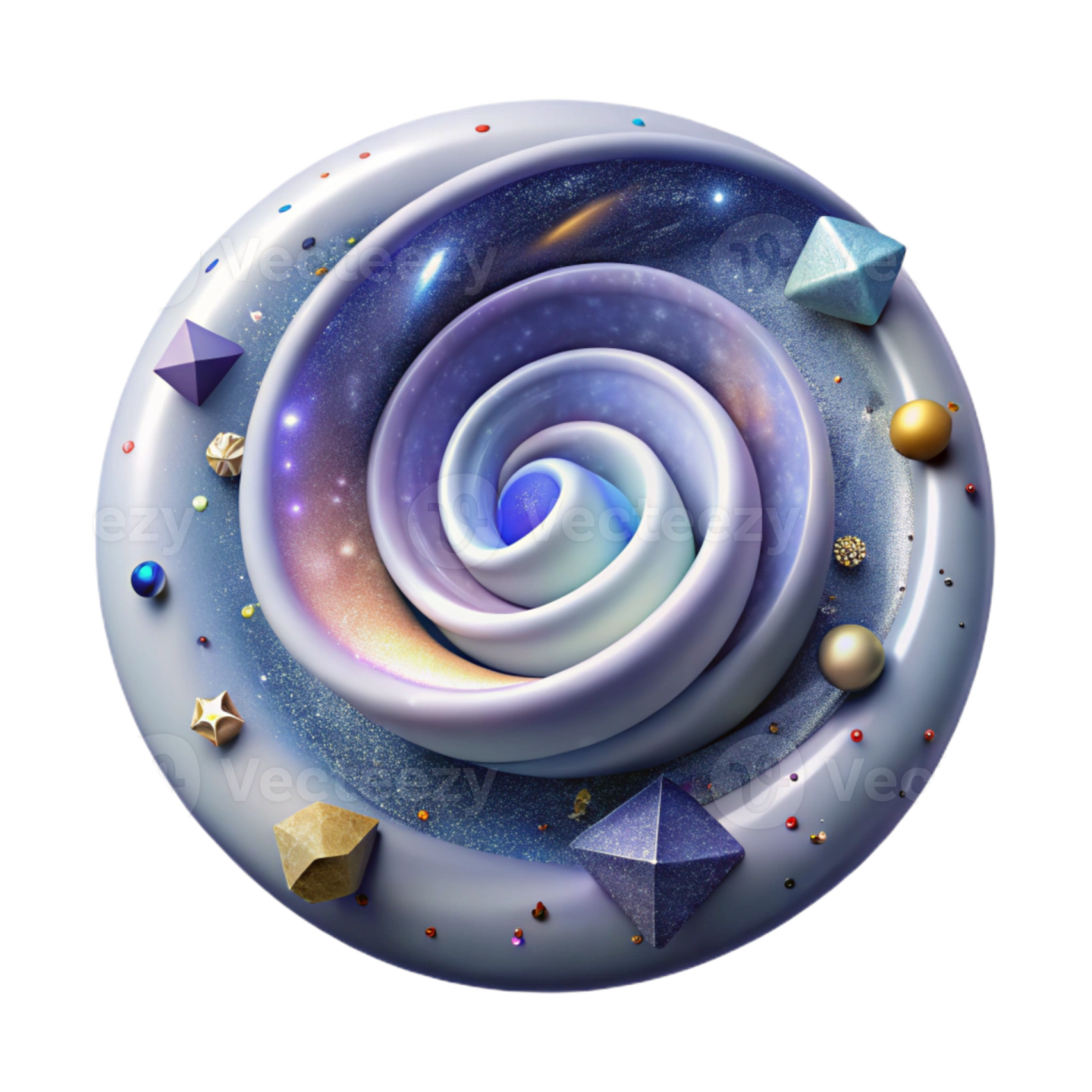 a spiral with planets and stars in the background