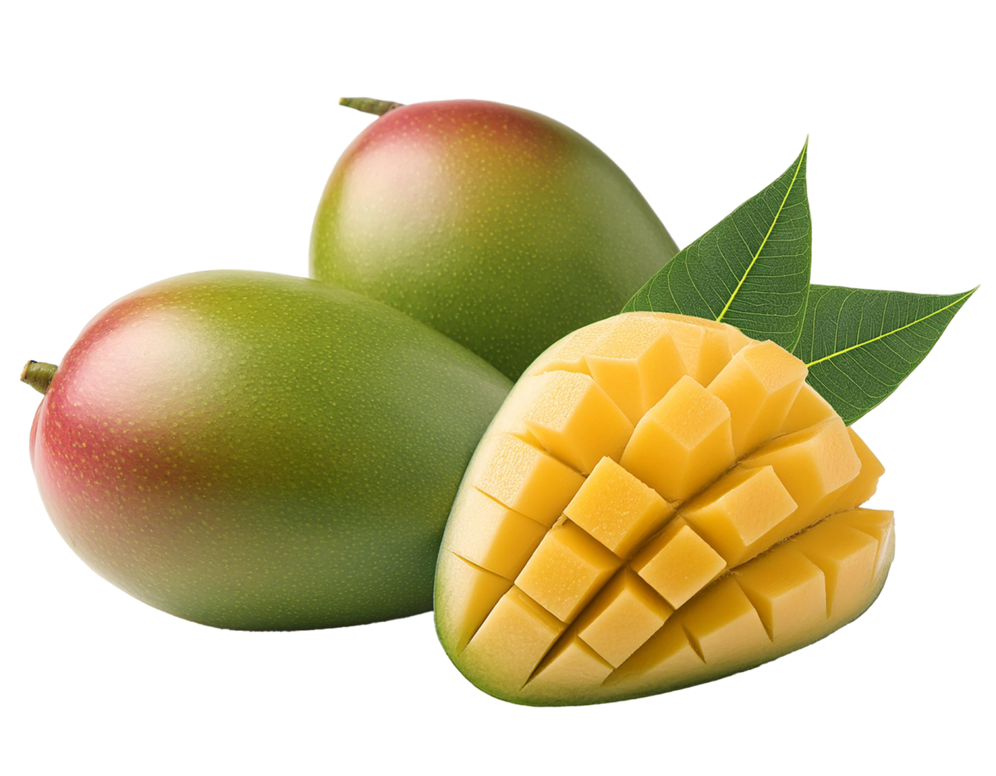 two mangos and one cut in half