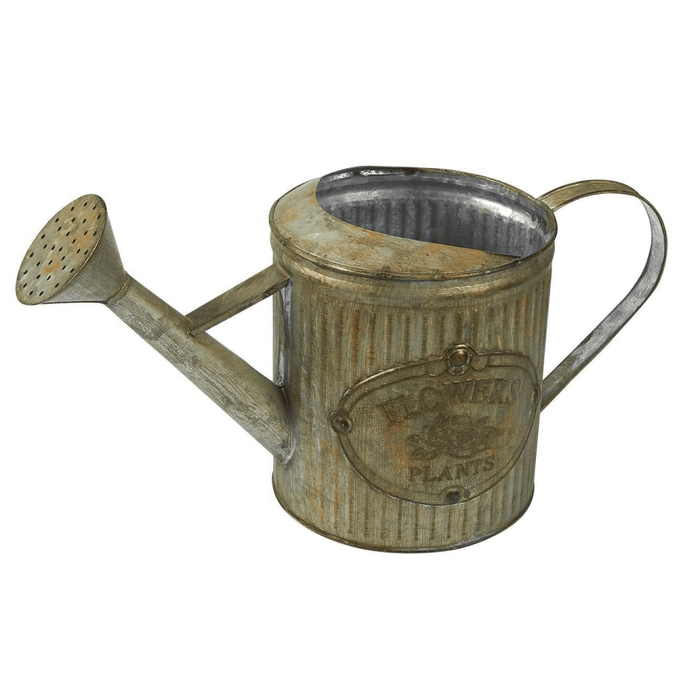 an old watering can with a metal handle
