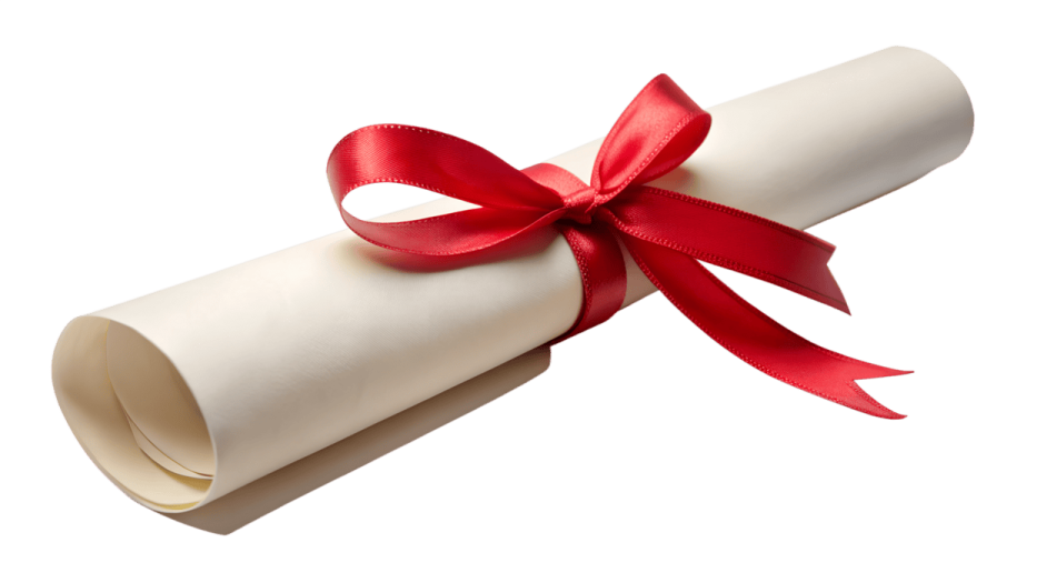 a diploma with a red ribbon tied around it