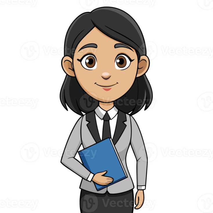 a woman in a business suit holding a folder