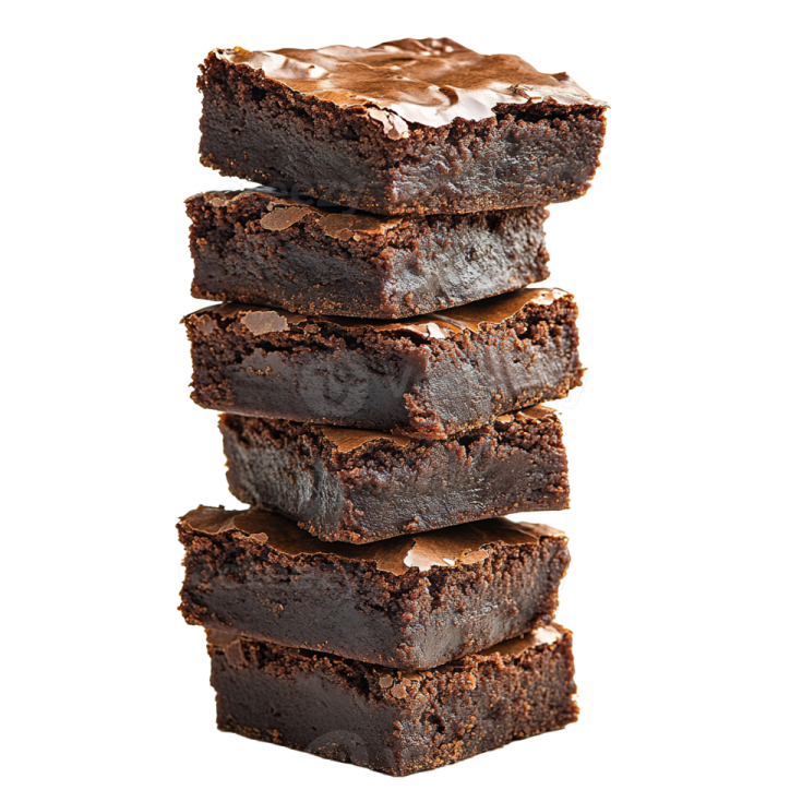 a stack of brownies with chocolate frosting on top