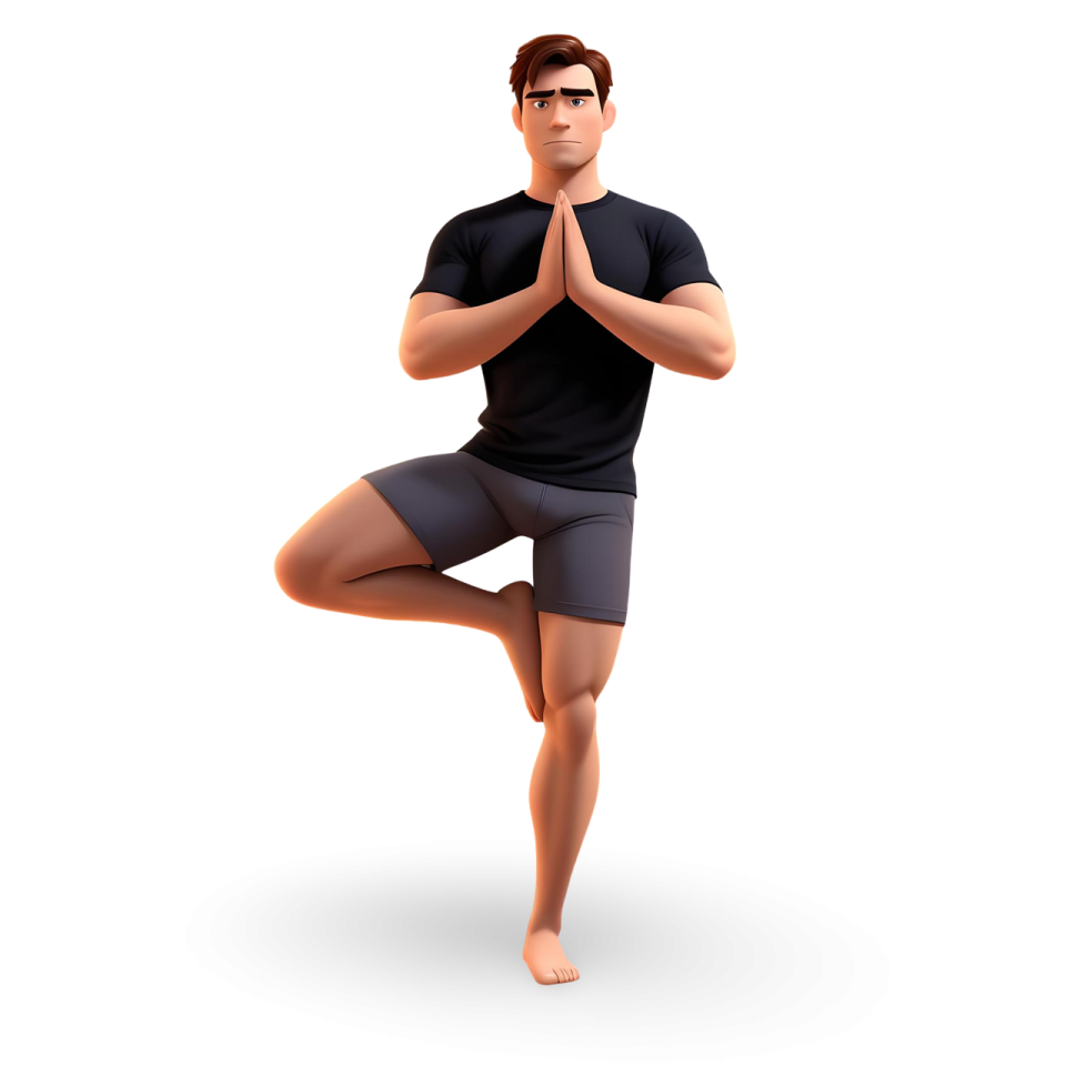 a man in a black shirt is doing yoga