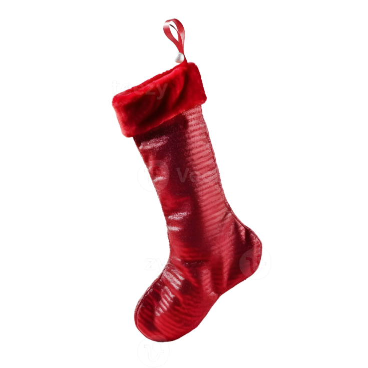 a red christmas stocking hanging on a white background