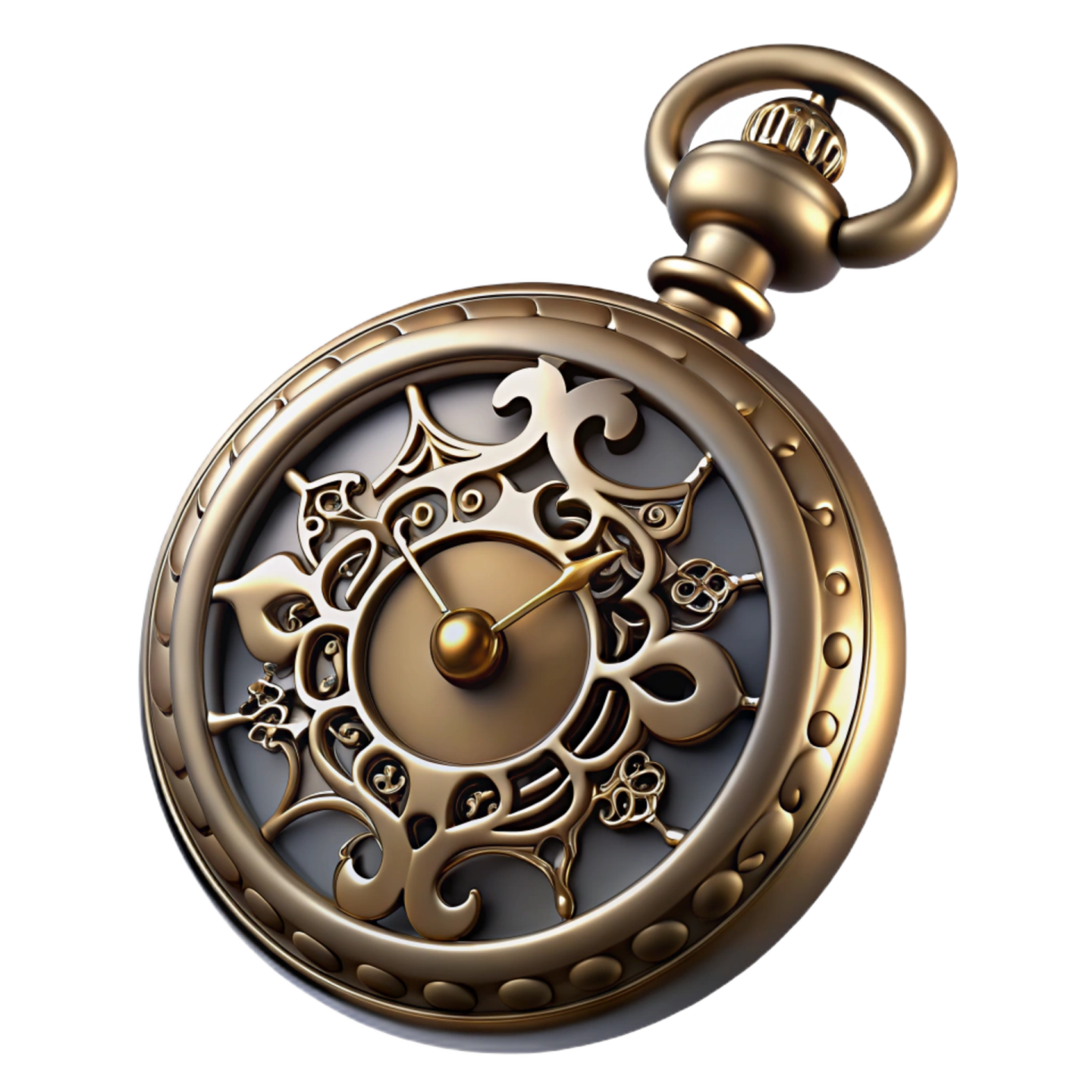 a gold pocket watch with gears on it