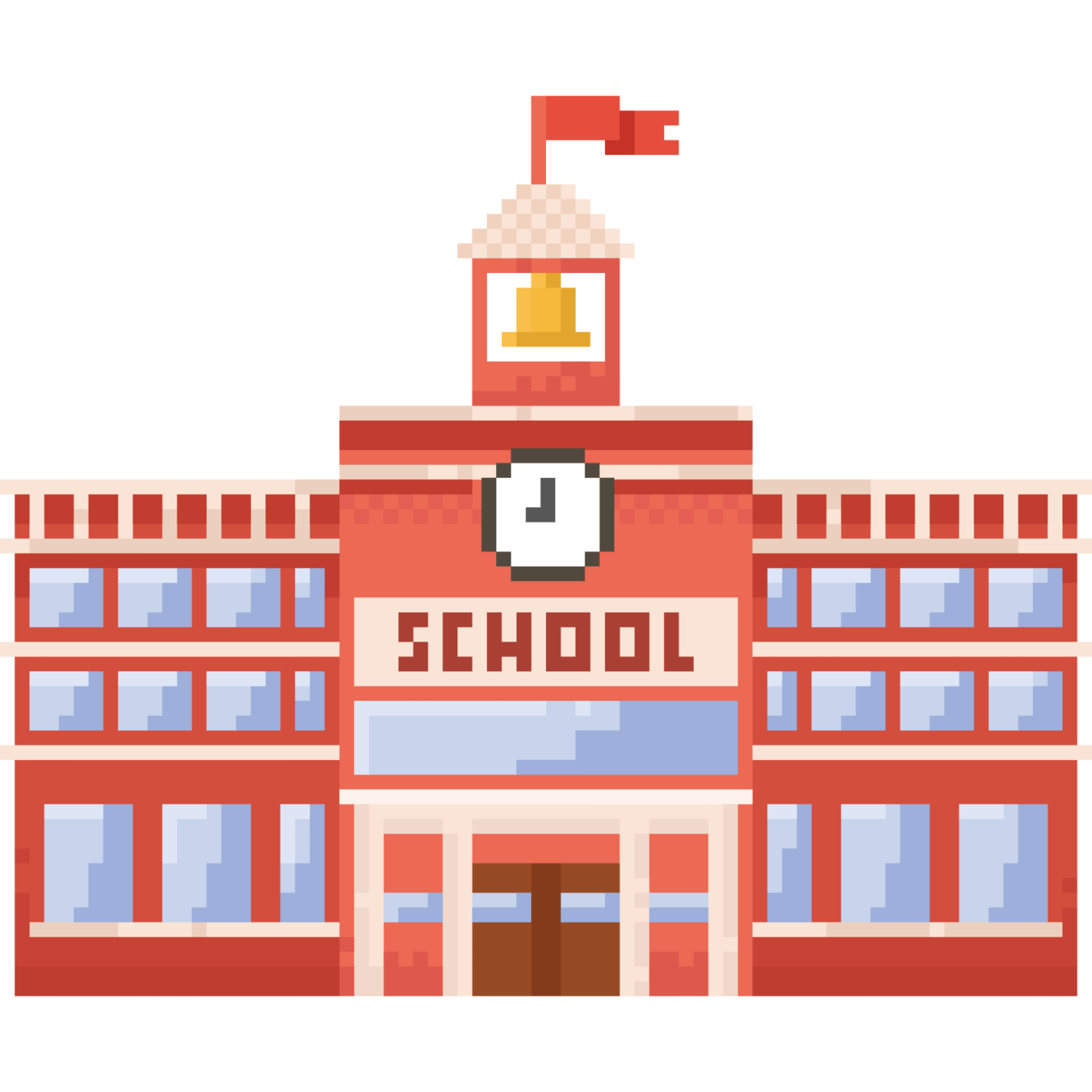 an illustration of a building with a clock on top