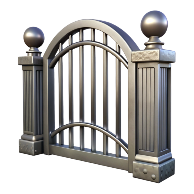a metal gate with two balls on top