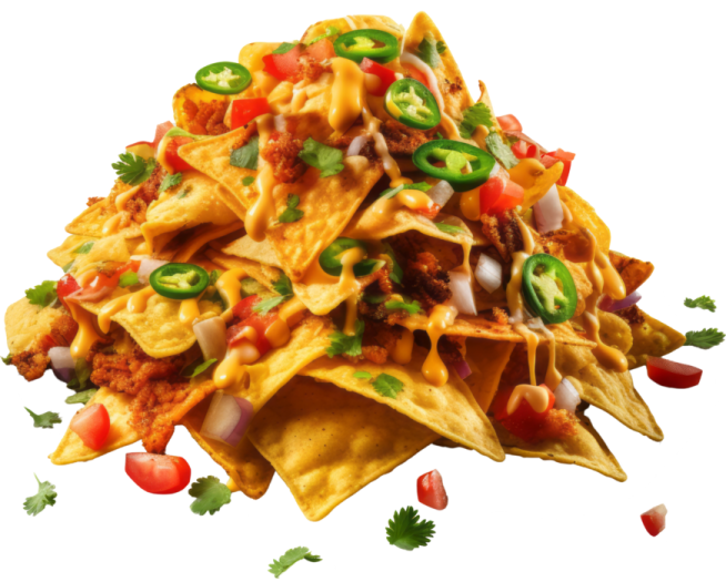 a pile of nachos with toppings on top