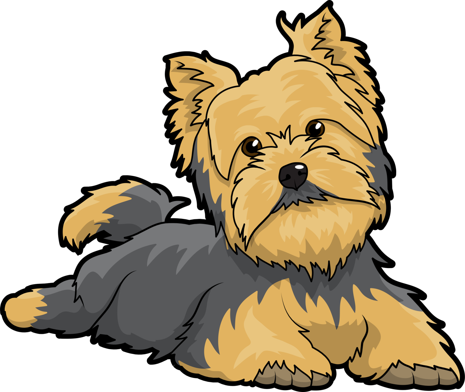 a cartoon yorkshire terrier dog laying down