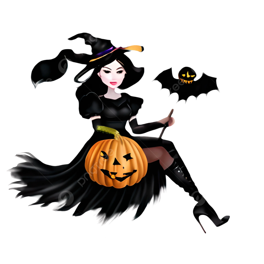 a witch sitting on top of a pumpkin