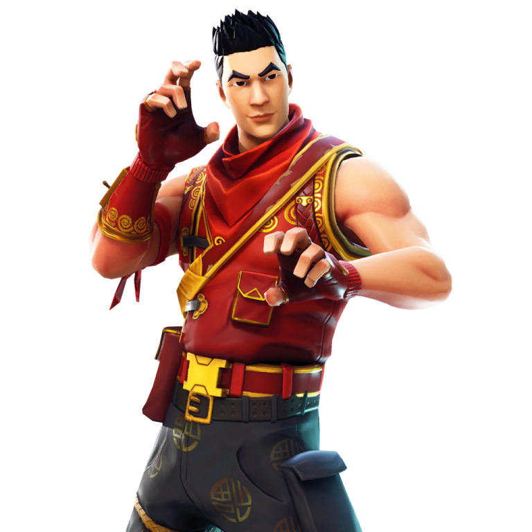 a man in a red shirt and black pants