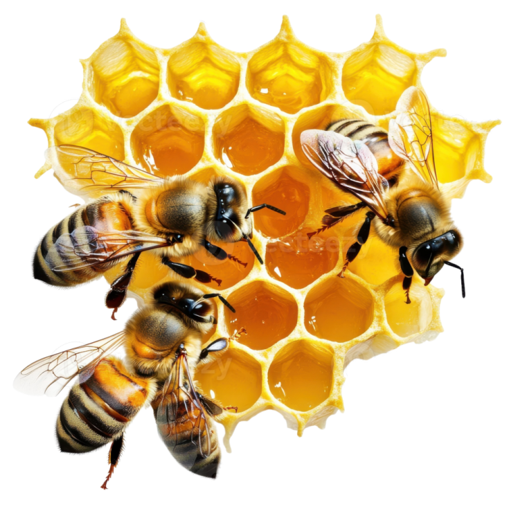 a group of bees on a honeycomb